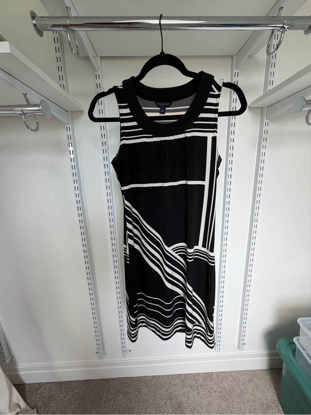 Banana Republic Black & White Sleeveless Striped A-Line Dress